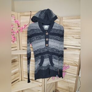 Y2K Vintage ROXY Striped Gray and Black Hooded Sweater